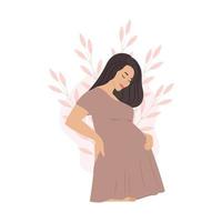 Pregnant woman with a big belly. Vector illustration in flat style