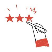 hand drawn doodle person write review feedback star with pencil illustration vector