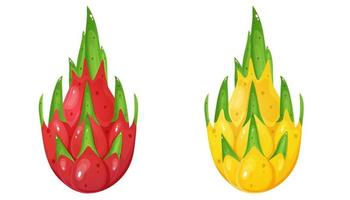 Red and yellow dragon fruit. Cartoon style vector illustration. Game ui design elements.