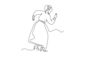 Continuous one-line drawing girl dancing a 70s dance. 70s style concept single line draws design graphic vector illustration