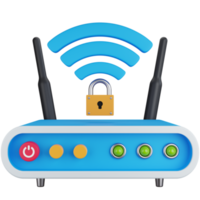 3d icoon illustratie Wifi router met op slot netwerk png