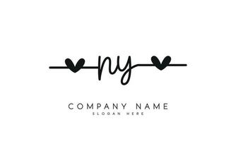 Handwriting signature style letter ny n ylogo design in white background. pro vector. vector