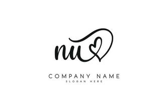 Handwriting signature style letter nu n u ylogo design in white background. pro vector. vector