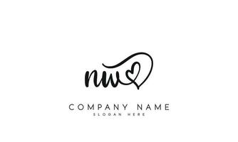 Handwriting signature style letter nw n w ylogo design in white background. pro vector. vector