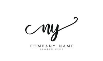 Handwriting signature style letter ny n ylogo design in white background. pro vector. vector