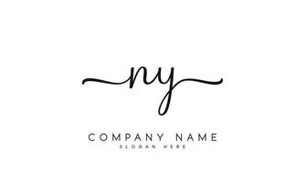 Handwriting signature style letter ny n ylogo design in white background. pro vector. vector