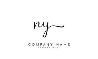 Handwriting signature style letter ny n ylogo design in white background. pro vector. vector