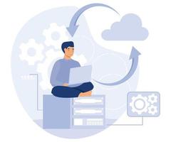 Information management  concept, Backup server, cloud based engine, flat vector modern illustration