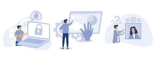 Sensor technology concept , Eye tracking technology, gesture recognition, emotion detection, hands-free control, motion sensing device, set flat vector modern illustration