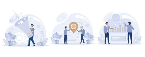 Sales and SEO digital strategy concept, Generating new leads, local search optimization, mobile media, sales funnel, crm, communication channel , set flat vector modern illustration