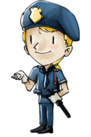 barn tecknad serie karaktär officer png illustration krita och vattenfärg stil
