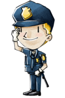 Children cartoon character officer PNG illustration chalk and watercolor style