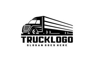 Trucking logo template, logo with truck on white background, monochrome style vector