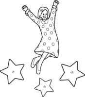 Businesswoman jumping with stars illustration in doodle style vector