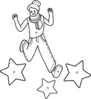 Businesswoman jumping with stars illustration in doodle style vector