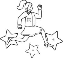 Businesswoman jumping with stars illustration in doodle style vector