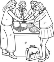 Team of business women working together illustration in doodle style vector