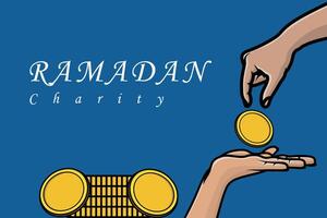 Muslim giving Ramadan Kareem Charity to poor people vector illustration.