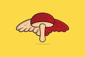 Flying Mushroom with Wings vector illustration. Food nature icon concept. Cooking mixture fresh vegetable food mushroom vector design. Bird wings icon logo.