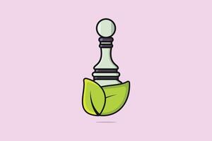 empeñar ajedrez con verde hojas vector ilustración. deporte tablero juego objeto icono concepto. verde hoja y ajedrez icono logo.