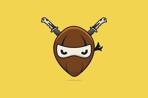 Coconut Ninja with Swords vector illustration. Food objects icon concept. Ninja mascot with old coconut vector design. Creative ninja coconut logo icon.