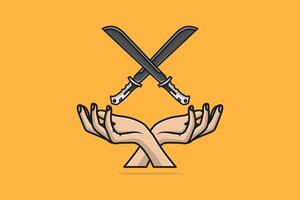 Metal Swords and Clench Hands vector illustration. Holiday object icon concept. Swords and hands in cross sign vector design. Creative hands and swords icon logo. Logo of freedom, revolution, protest.