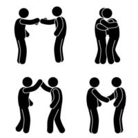 silhouette of people shaking hands and hugging, friendship vector