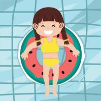 Cute kid girl relaxing on float at the pool vector