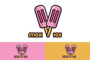 Strawberry Stick Ice Cream vector illustration. Summer sweet food icon concept. Dessert icon logo. Summer ice cream sticks vector design. Strawberry ice-cream dessert on wooden stick logo.