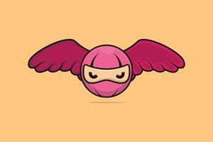 Flying Ninja Head with Wings vector illustration. Ninja people icon concept. Ninja cartoon character and wings vector design. Ninja logo vector head with angry face.