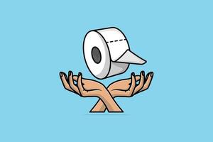 Hands with Toilet Tissue Paper Roll vector illustration. Healthcare and medical icon concept. Hands giving a toilet paper roll vector design. Body cleaner tissue icon logo.