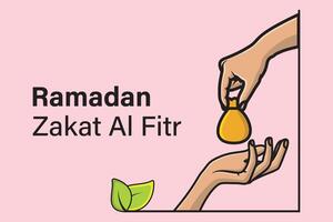 musulmán dando Ramadán kareem caridad a pobre personas vector ilustración. islámico fiesta icono concepto.