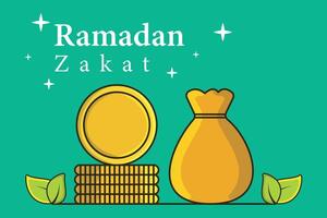 Muslim giving Ramadan Kareem Charity to poor people vector illustration. Islamic holiday icon concept.