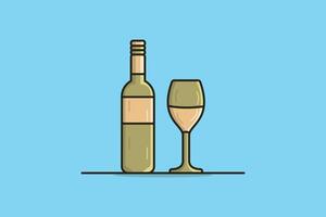 Wine Bottle with Wine Glass vector illustration. Bar and restaurant objects icon concept. Furniture for the Bar and Restaurant decoration vector design with shadow isolated on blue background.