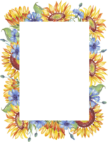 Frame. Watercolor sunflowers, cornflowers png