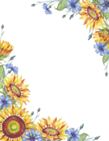 Frame. Watercolor sunflowers, cornflowers png