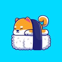 Cute Shiba Inu Dog Sushi Cartoon Vector Icon Illustration. Animal Food Icon Concept Isolated Premium Vector. Flat Cartoon Style