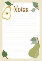 Daily planner, notes list decorated with pears and trendy lettering. Vector illustration