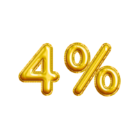 4 or Four Percent 3D Gold Balloon. You can use this asset for your content Marketing like as Promotion, Advertisement, Ads,  Banner, Flyer, Discount Card and anymore. png