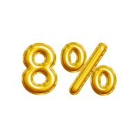 8 or Eight Percent 3D Gold Balloon. You can use this asset for your content Marketing like as Promotion, Advertisement, Ads,  Banner, Flyer, Discount Card and anymore. png