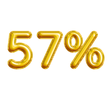 57 or Fifty-seven Percent 3D Gold Balloon. You can use this asset for your content Marketing like as Promotion, Advertisement, Ads,  Banner, Flyer, Discount Card and anymore. png