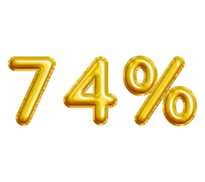 74 or Seventy-four Percent 3D Gold Balloon. You can use this asset for your content Marketing like as Promotion, Advertisement, Ads,  Banner, Flyer, Discount Card and anymore. png