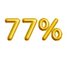 77 or Seventy-seven Percent 3D Gold Balloon. You can use this asset for your content Marketing like as Promotion, Advertisement, Ads,  Banner, Flyer, Discount Card and anymore. png
