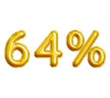 64 or Sixty-four Percent 3D Gold Balloon. You can use this asset for your content Marketing like as Promotion, Advertisement, Ads,  Banner, Flyer, Discount Card and anymore. png