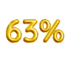 63 or Sixty-three Percent 3D Gold Balloon. You can use this asset for your content Marketing like as Promotion, Advertisement, Ads,  Banner, Flyer, Discount Card and anymore. png