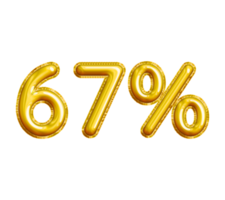 67 or Sixty-seven Percent 3D Gold Balloon. You can use this asset for your content Marketing like as Promotion, Advertisement, Ads,  Banner, Flyer, Discount Card and anymore. png