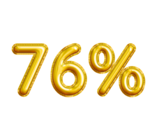 76 or Seventy-six Percent 3D Gold Balloon. You can use this asset for your content Marketing like as Promotion, Advertisement, Ads,  Banner, Flyer, Discount Card and anymore. png