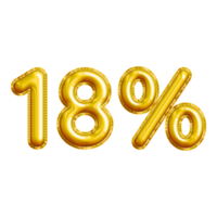 18 or Eighteen Percent 3D Gold Balloon. You can use this asset for your content Marketing like as Promotion, Advertisement, Ads,  Banner, Flyer, Discount Card and anymore. png