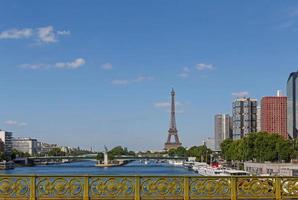view on Eiffel tower and statue of Liberty from Pont Mirabeau photo
