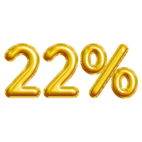 22 or Twenty-two Percent 3D Gold Balloon. You can use this asset for your content Marketing like as Promotion, Advertisement, Ads,  Banner, Flyer, Discount Card and anymore. png